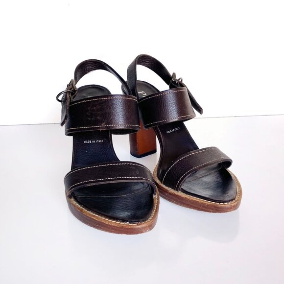 Prada Women’s Brown Leather Platform Sandals Block Heel Size 37 EU / 7 US Y2K - Picture 11 of 11
